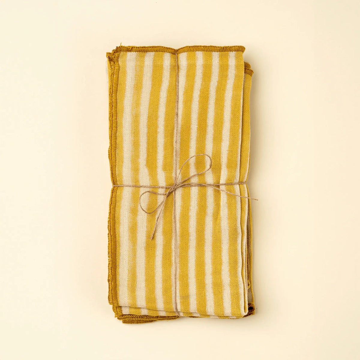 Sun Stripe Yellow Block Print Napkins – Set of 4 - Petite Thuet & Co.