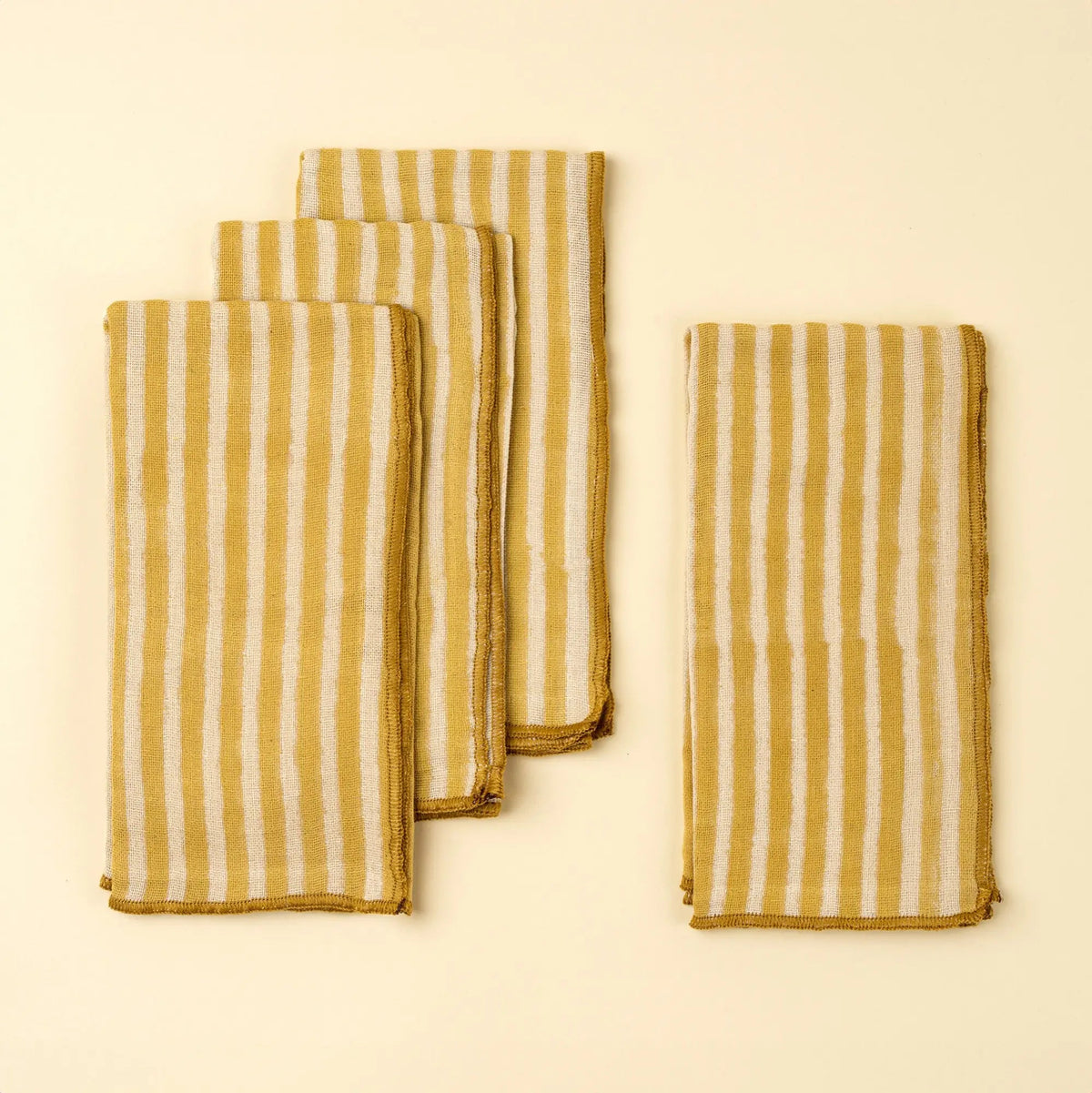 Sun Stripe Yellow Block Print Napkins – Set of 4 - Petite Thuet & Co.