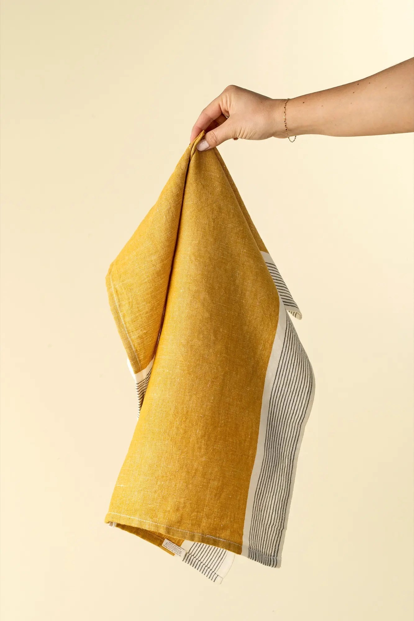 Yellow French Stripe Linen Tea Towel - Petite Thuet & Co.