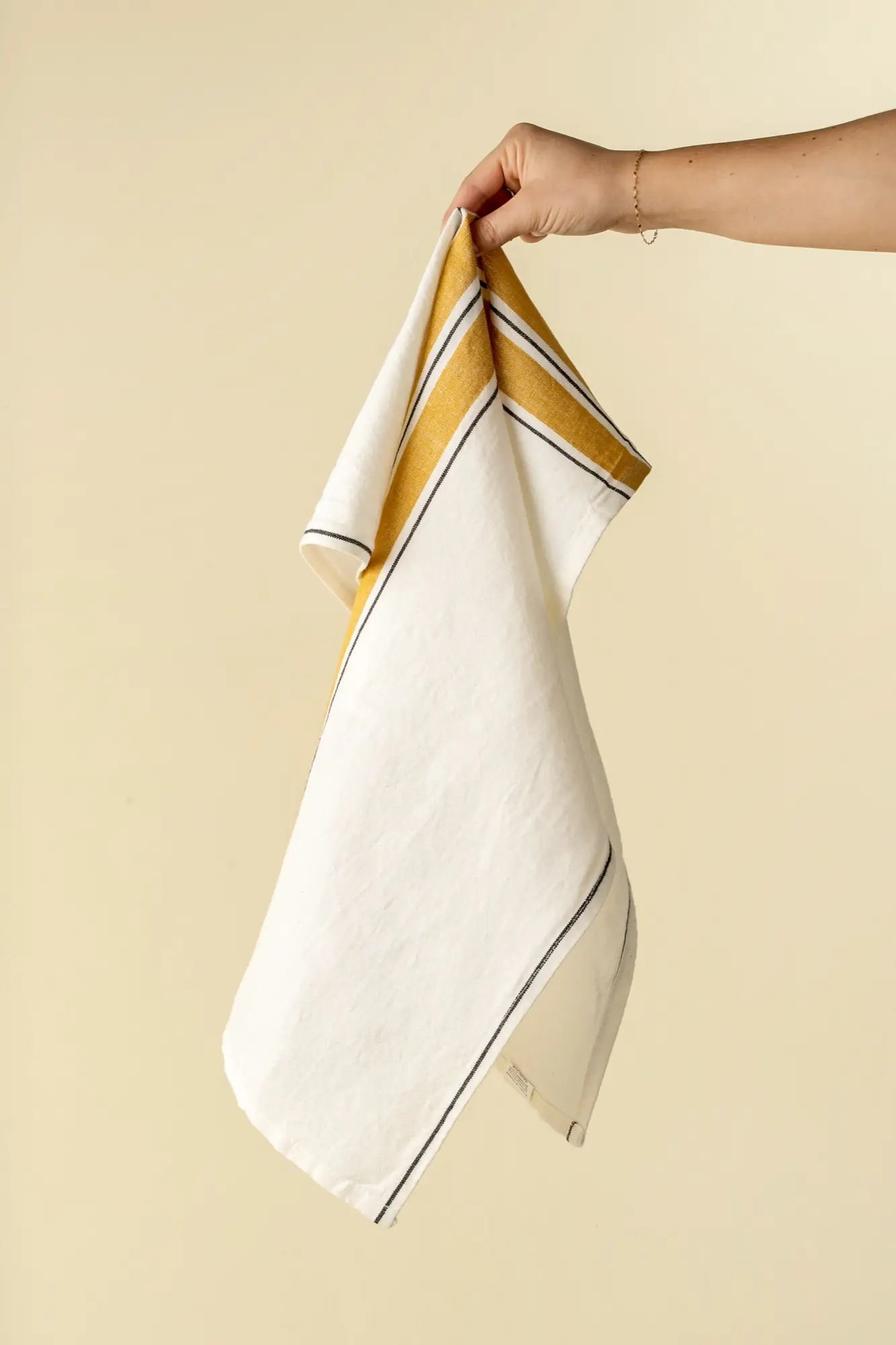 Yellow French Stripe Linen Tea Towel - Petite Thuet & Co.