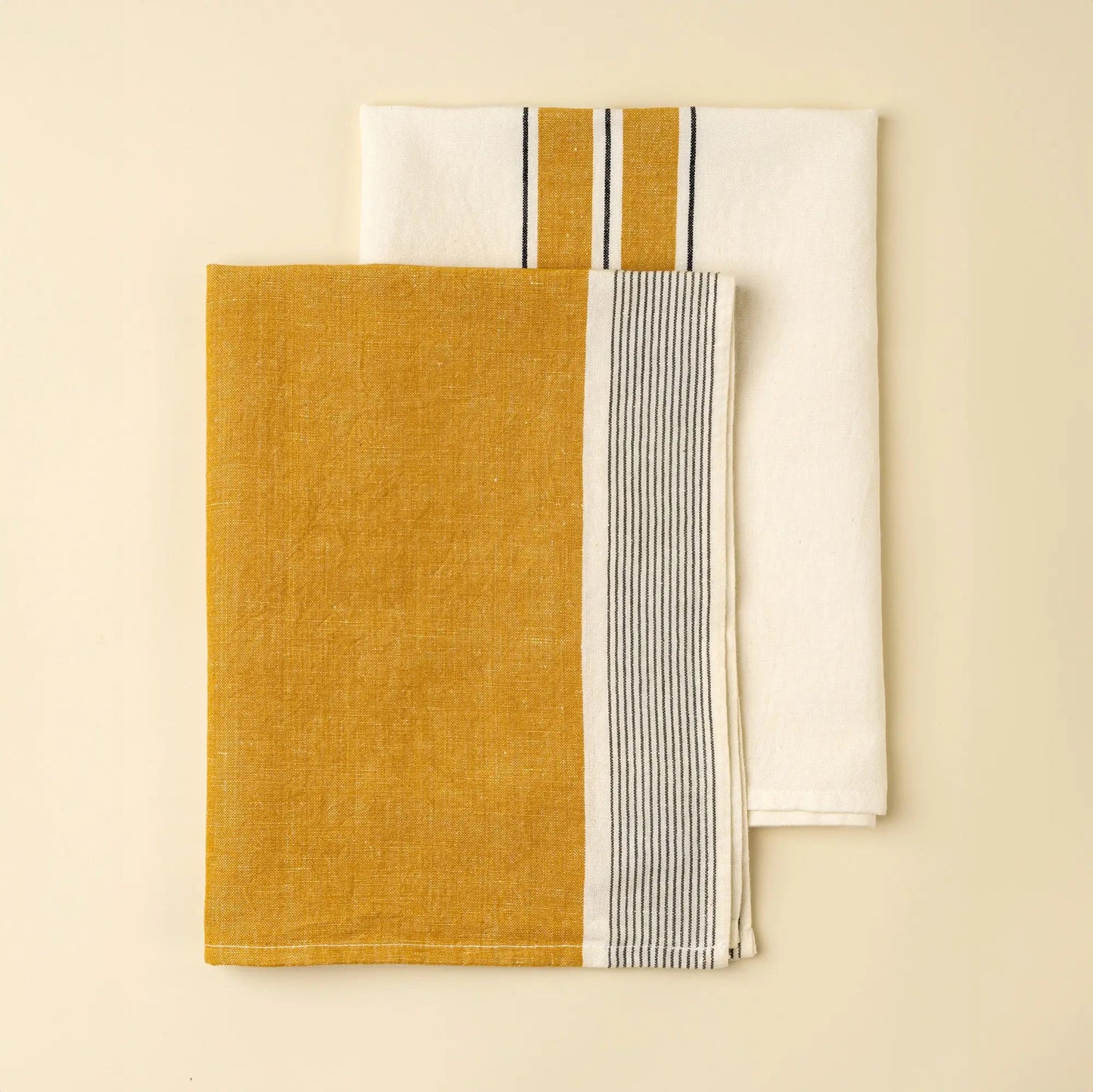 Yellow French Stripe Linen Tea Towel - Petite Thuet & Co.