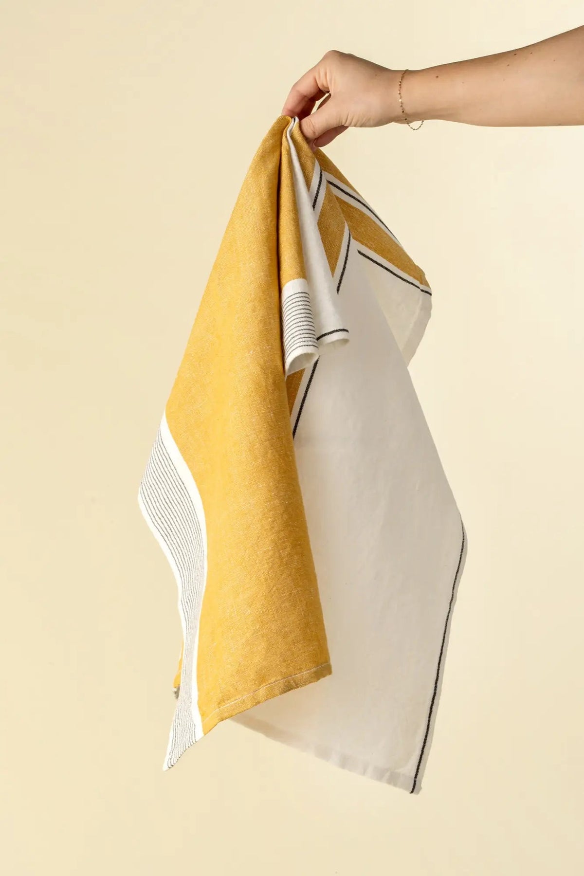 Yellow French Stripe Linen Tea Towel - Petite Thuet & Co.