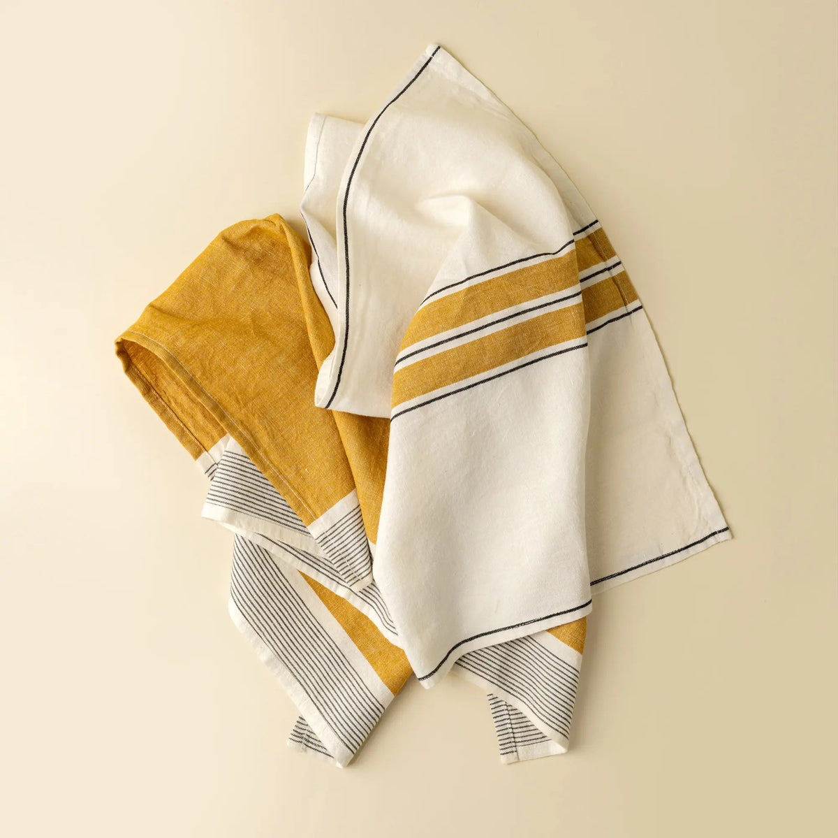 Yellow French Stripe Linen Tea Towel - Petite Thuet & Co.